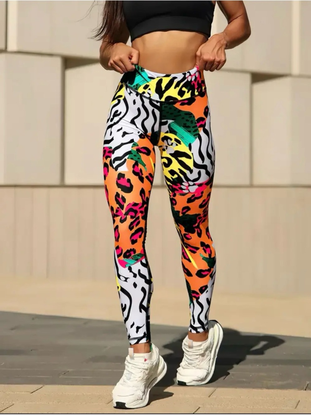 High-Waist Multicolor Animal Print Leggings work out